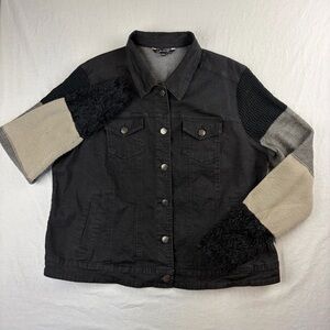 Charlie B Women’s XL Black Denim Jacket With Mixed Textile Sleeves Trendy Boho